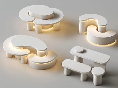 Sleek Modern Minimalist White Display Shelves With Soft Integrated Lighting Elements 3d model