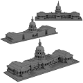 Detailed Capitol Building Block Model With White Dome And Green Roof