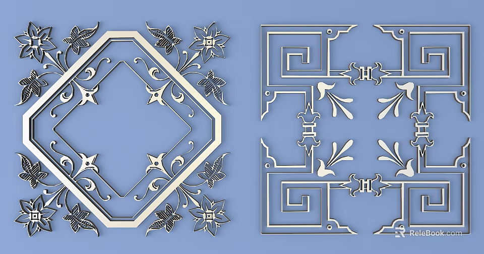 Intricate Decorative Carvings With Floral And Geometric Patterns For Ornament 3d model 