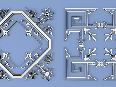 Intricate Decorative Carvings With Floral And Geometric Patterns For Ornament 3d model