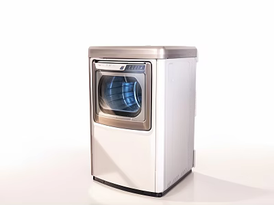 Modern Front Load Washing Machine with Transparent Door and Sleek Metallic Design 3d model