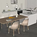 Modern Dining Table Set With Light Wood Top And Beige Upholstered Chairs In Kitchen