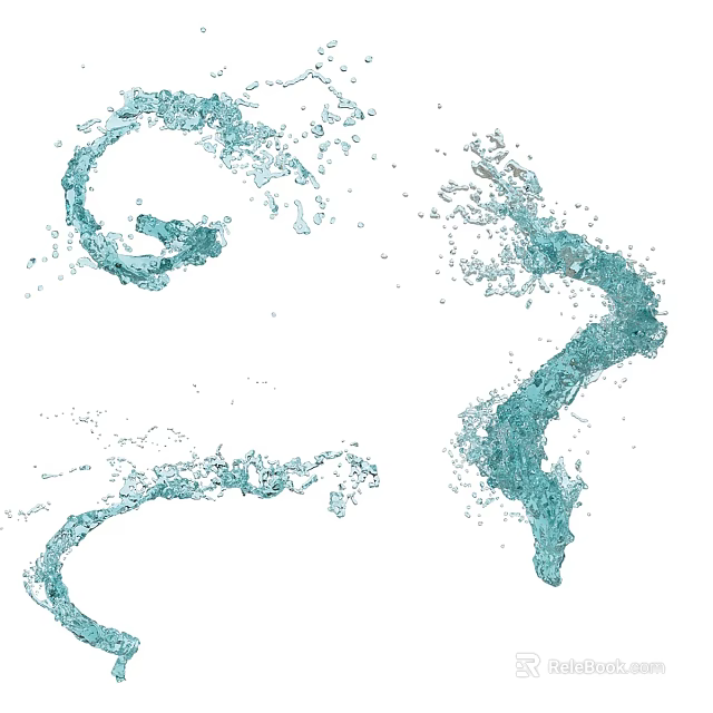 Dynamic Blue Water Splashes With Ripples And Droplets On White Background 3d model 