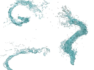 Dynamic Blue Water Splashes With Ripples And Droplets On White Background 3d model