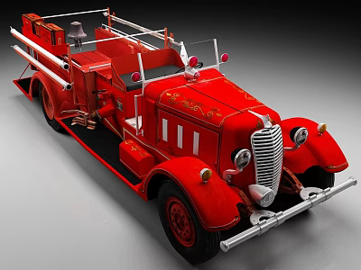 Vintage Red Fire Truck With Ladder Bell And Classic Firefighting Design 3d model