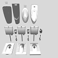 squatting pan squatting urinal bucket toilet paper box toilet brush 3d model