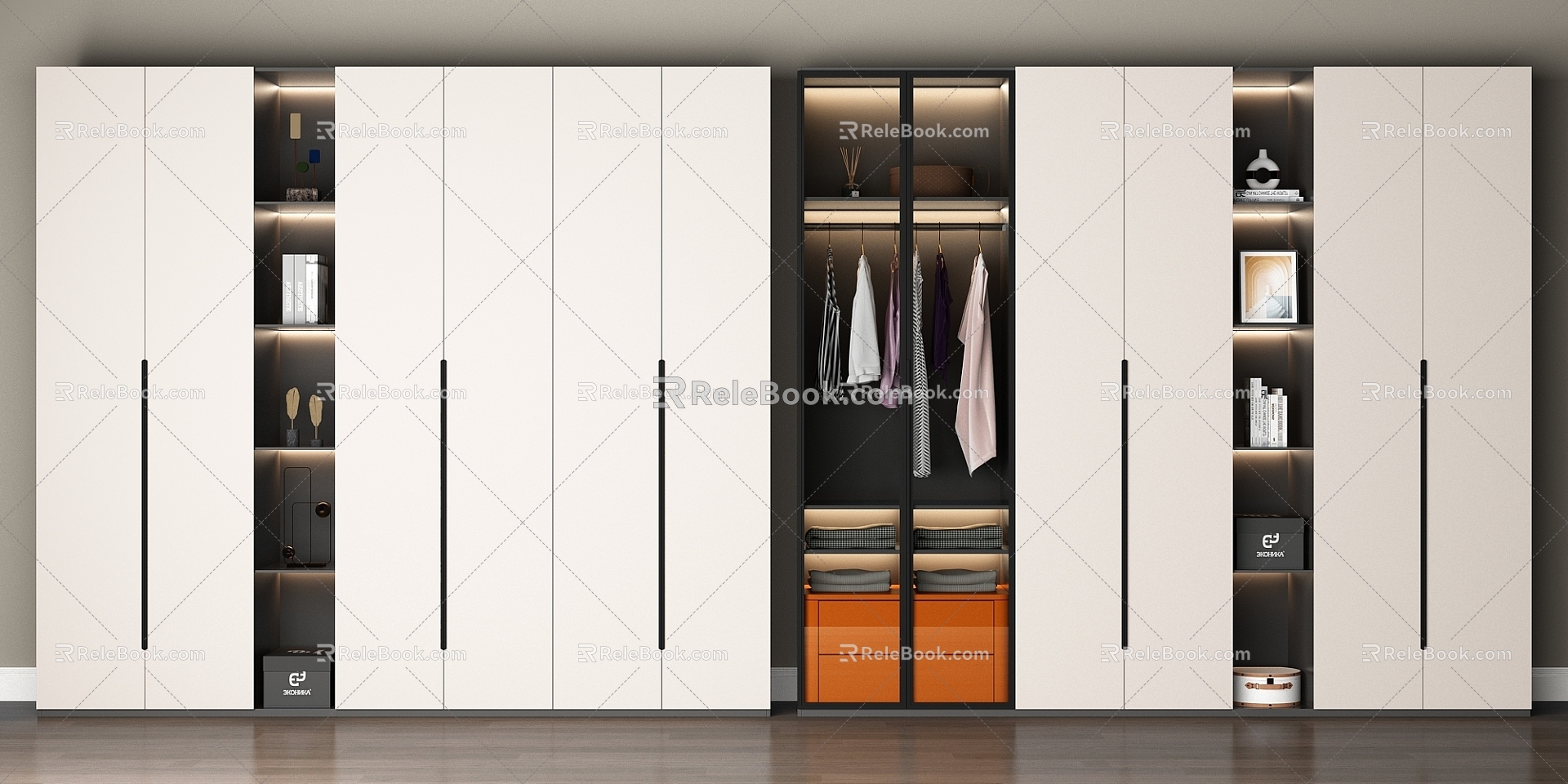 Wardrobe Combination Wooden Wardrobe White Wardrobe Storage Cabinet Wood Glass Door Wardrobe 3d model