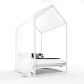 Children's White Canopy Bed with Modern Frame Curtains and Decorative Pillows