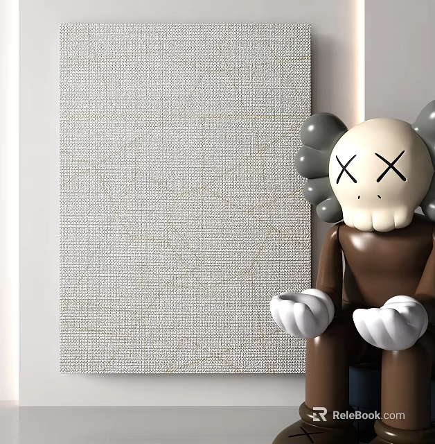 Light Gray Square Rug With Beige Lines Pattern For Interior Decor With Decorative Figurine 3d model 