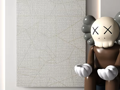 Light Gray Square Rug With Beige Lines Pattern For Interior Decor With Decorative Figurine 3d model