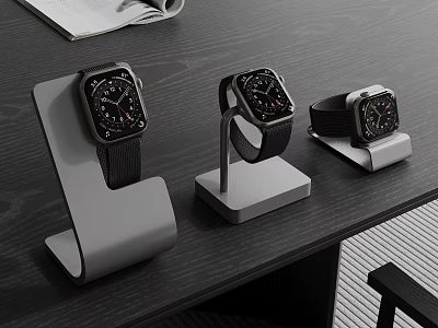 Smart Watches Displayed On Various Charging Stands 3d model