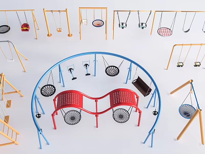 Outdoor Colorful Playground Swings with Circular Frame and Multiple Seat Types for Kids Play Equipment 3d model