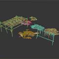 Metal Clothes Drying Racks With Red Fabric And Scattered Cloth Pieces