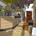 Cedar Bubble Tea Shop Interior With Wooden Counter Hanging Lights And Seating Area