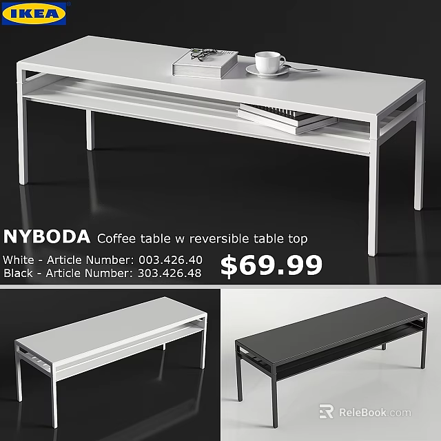NYBODA Coffee Table With Reversible Table Top In White And Black 3d model 