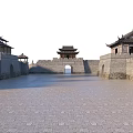 Ancient Chinese Architecture With City Walls Gate Tower And Stone Pavement