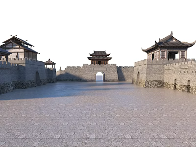 Chinese style city gate tower, city wall, city gate ancient architecture, Chinese style ancient city gate, Han dynasty ancient city tower ancient architecture 3d model