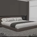 Modern Minimalist Bedroom Interior With Neutral Bedding And Large Window Blinds
