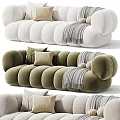 Beige And Olive Green Sectional Sofa With Round Armrests Plush Pillows And Throw Blanket