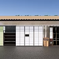 Community Service Station Exterior With Awning White Picket Fence And Signboard