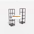 Two Black Display Shelves With Multiple Tiers Arranged Side By Side For