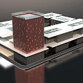 Modern Architectural Model Featuring Red Tower And Glass Roof Structures 3d model