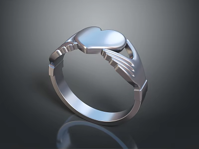 Elegant Silver Ring With Heart Shaped Top And Wing Decorations 3d model