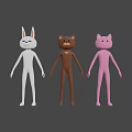 Game Movie Cartoon Animal Characters With White Rabbit Brown Bear Pink Cat 3D Design