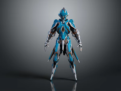 Blue Futuristic Smart Machine In Humanoid Form With Armored Exoskeleton And Sleek Design 3d model