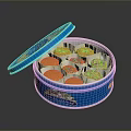 Various Shaped Cookies Inside Blue Tin Box With Open Lid 3d model
