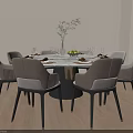 Elegant Dining Room Interior Featuring Round Table Chairs Fruit And Vase 3d model