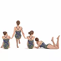 Women In Printed One Piece Swimwear Displaying Various Poses With Arm Patterns 3d model