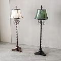 Two Elegant Floor Lamps With Spiral Metal Bases White Green Shades And Crystal Accents