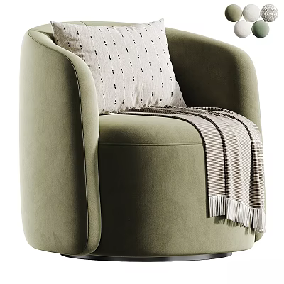 Olive Green Velvet Accent Chair With Patterned Pillow And Striped Fringe Blanket 3d model