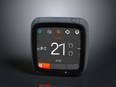 Smart Thermostat With Digital Display Screen Showing Temperature And Time In Square Design 3d model