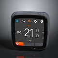 Smart Thermostat With Digital Display Screen Showing Temperature And Time In Square Design