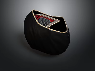 Black Decorative Bowl Design With Red And Gray Checkered Interior And Golden Edge 3d model