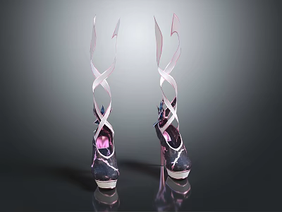 Elegant Dark Purple High Heels With Twisted Straps And Shiny Stiletto Design 3d model