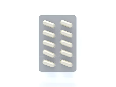 Pharmacy Medication Blister Pack with 10 White Capsules Arranged in Rows 3d model
