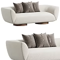 Modern Beige Two-Seater Sofa With Dark Gray Stitched Cushions And Wooden Legs
