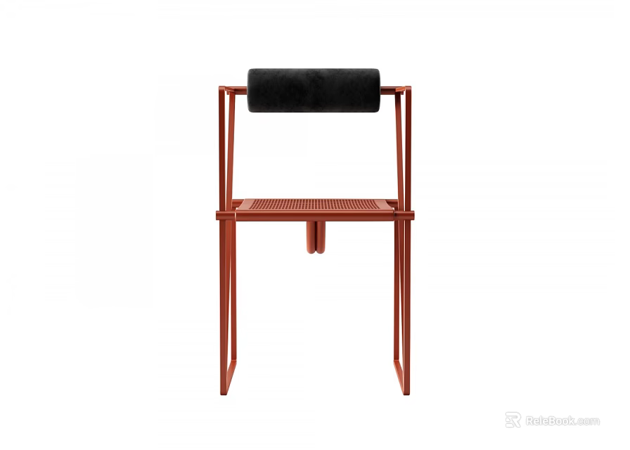Modern Single Chair Featuring Red Metal Frame And Black Cushioned Backrest Design 3d model 