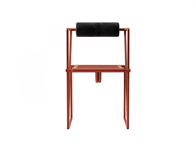 Modern Single Chair Featuring Red Metal Frame And Black Cushioned Backrest Design 3d model