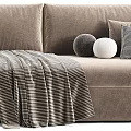 Modern Sofa Interior Design with Cozy Neutral Pillows and Striped Blanket 3d model