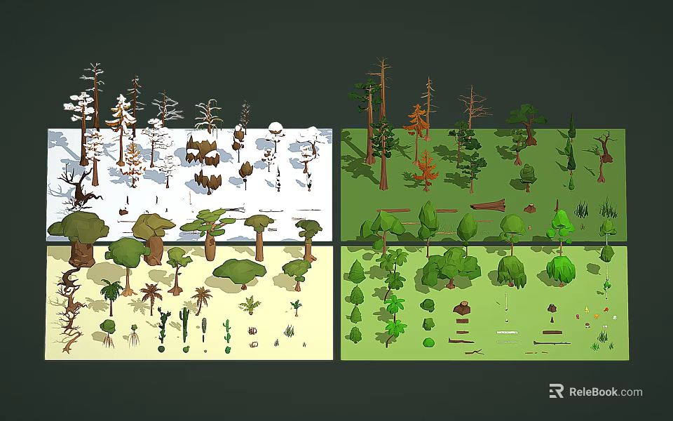 Diverse Plant Collection Featuring Trees Bushes Grasses and Shrubs in Different Environments 3d model 