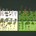 Diverse Plant Collection Featuring Trees Bushes Grasses and Shrubs in Different Environments