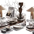 Stylish Decorative Ornament Set With Table Lamps Vases Trays Bowls And Books