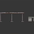 Rusty Metal Table With Gray Tabletop Rusty Edges White Pillars And Red Bases