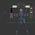 Large Event Venue Layout With Blue Theme Stage Seating Booths And Entrance Arch