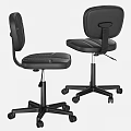 Black Leather Office Chair With Stitched Backrest Adjustable Height And Wheeled Base 3d model