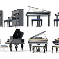 Various Styles of Upright and Grand Pianos with Piano Stools Musical Instruments